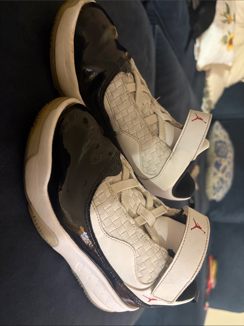 Jordan Low-Top Sneakers in White, Black and Red Accents
